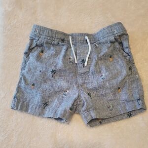 Janie and Jack Boys 18-24 Month Linen Shorts with Tropical Embroidery